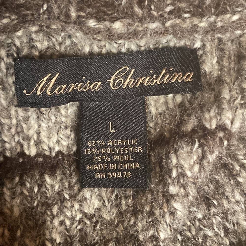Marisa Christina Charcoal Grey Plaid Wool Sweater Cardigan Jacket size Large - Picture 6 of 9